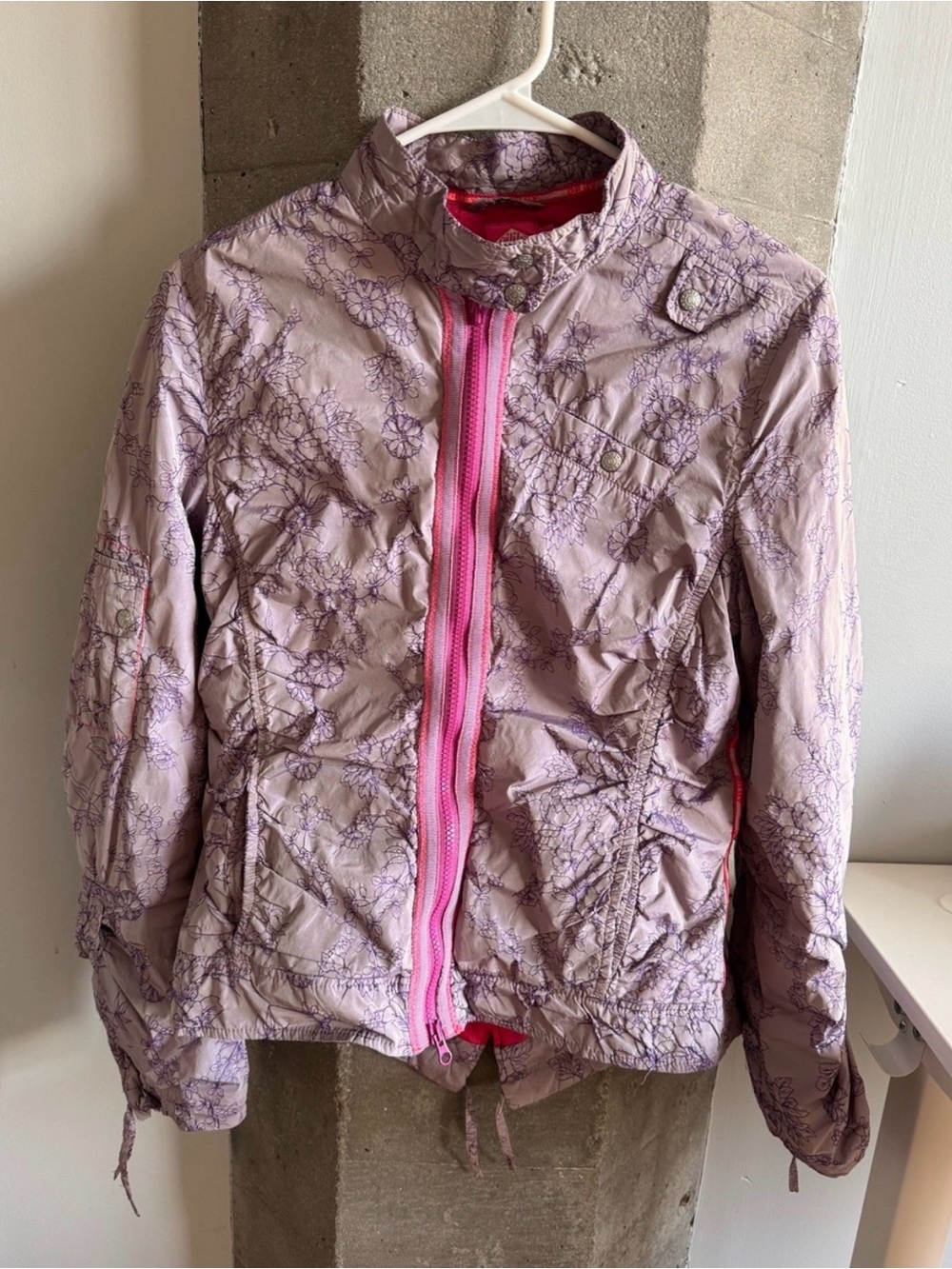 Oilily Light Purple Floral Windbreaker Jacket with Pink Zipper & Lining